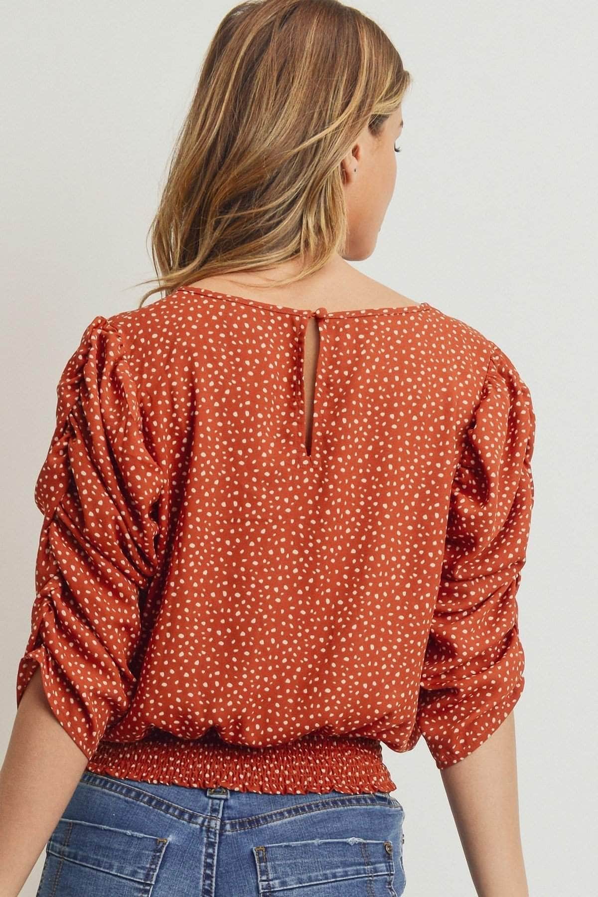 Smocked Band Top With Shirring Puff Sleeve Blue Zone Planet