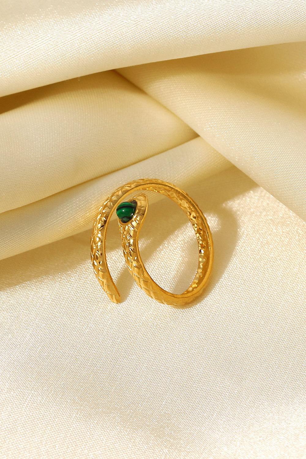 Snake Charmer Malachite Snake-Shaped Bypass Ring BLUE ZONE PLANET