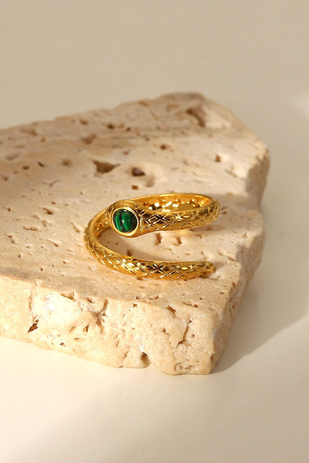 Snake Charmer Malachite Snake-Shaped Bypass Ring BLUE ZONE PLANET