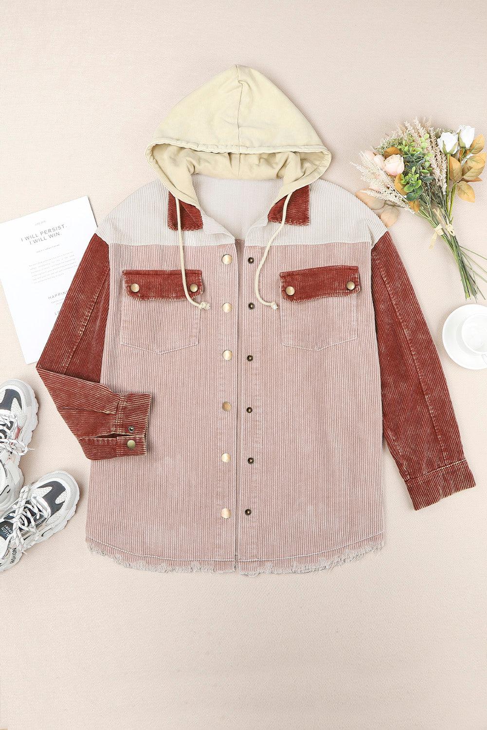 Snap Front Hooded Corduroy Shacket BLUE ZONE PLANET