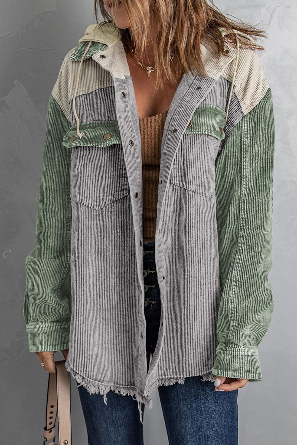 Snap Front Hooded Corduroy Shacket BLUE ZONE PLANET