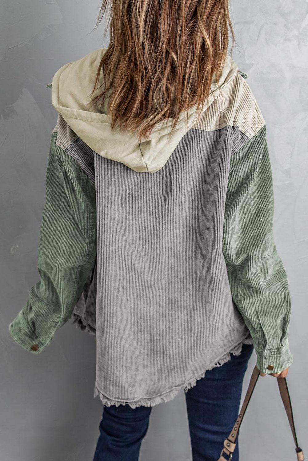 Snap Front Hooded Corduroy Shacket BLUE ZONE PLANET