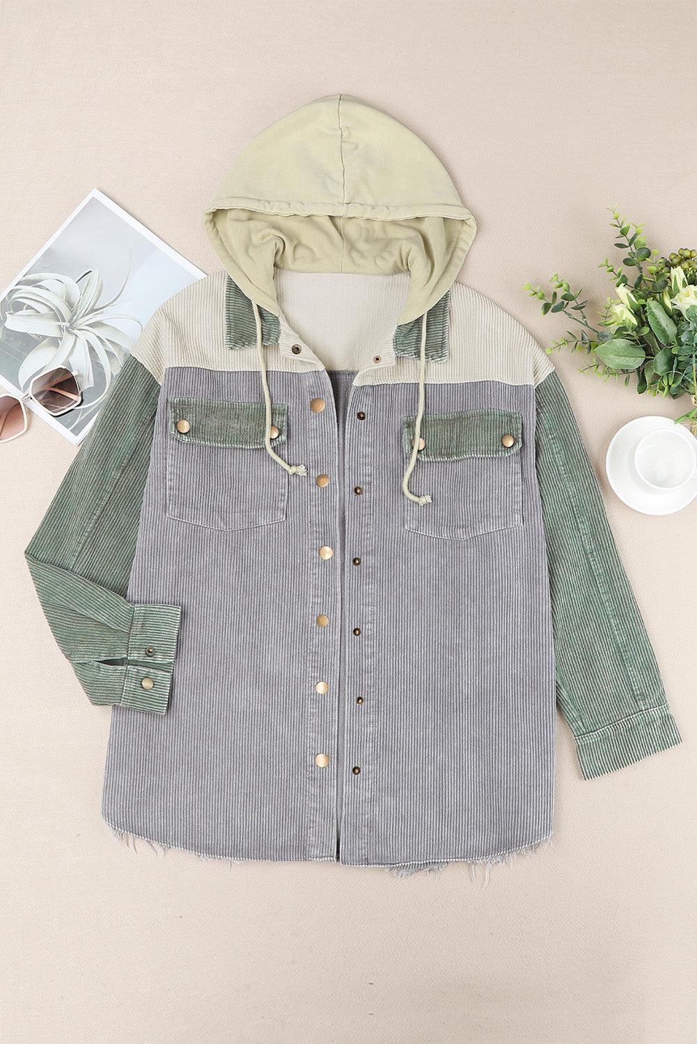 Snap Front Hooded Corduroy Shacket BLUE ZONE PLANET