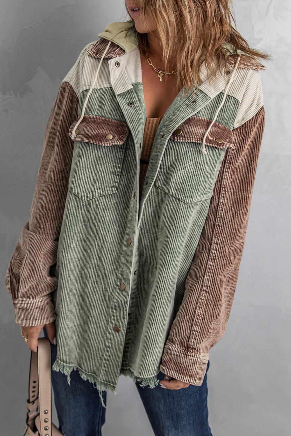 Snap Front Hooded Corduroy Shacket BLUE ZONE PLANET