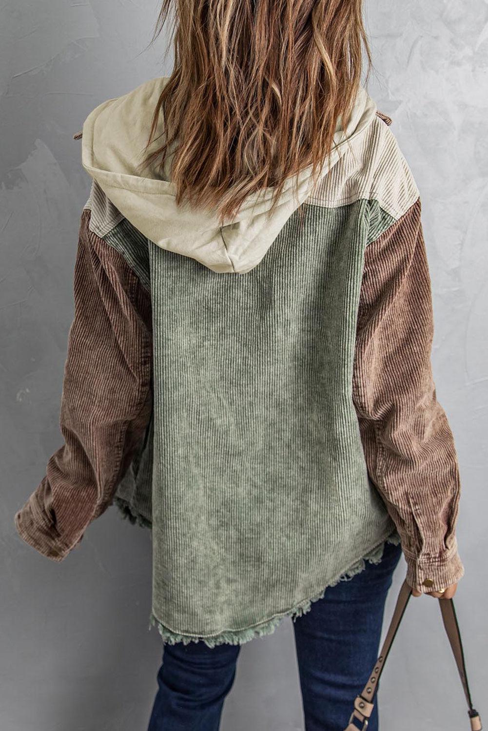 Snap Front Hooded Corduroy Shacket BLUE ZONE PLANET