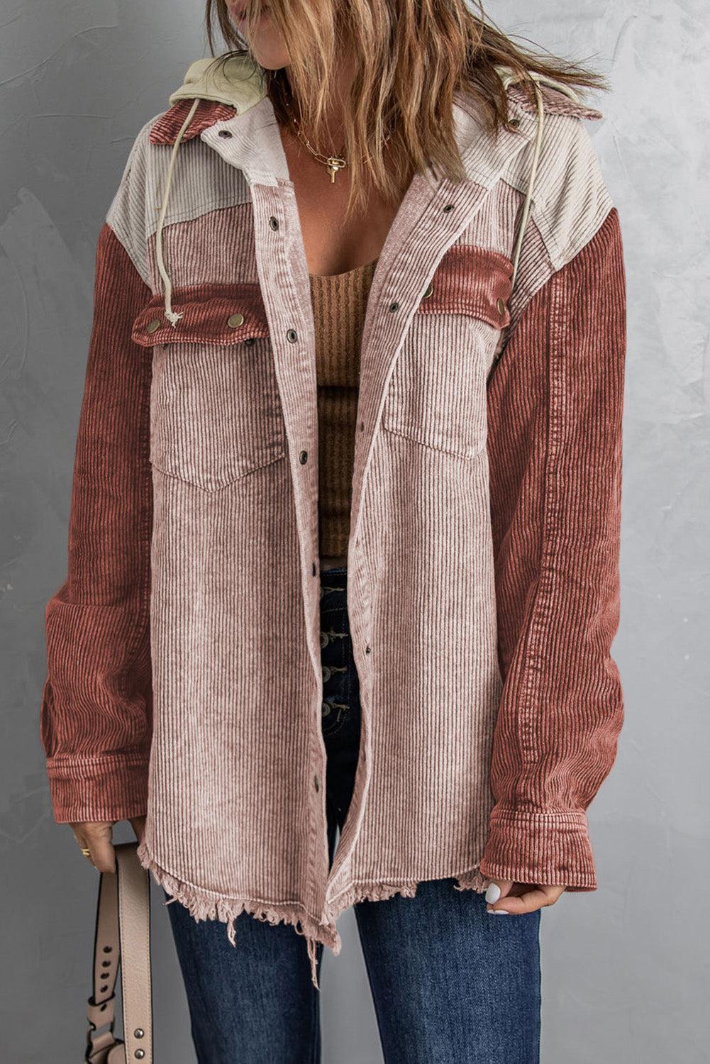 Snap Front Hooded Corduroy Shacket BLUE ZONE PLANET