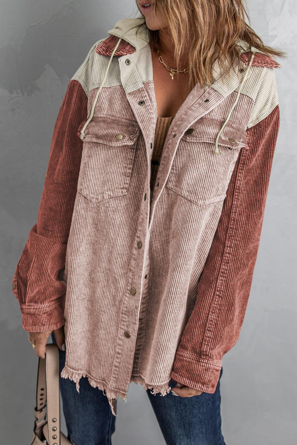 Snap Front Hooded Corduroy Shacket BLUE ZONE PLANET