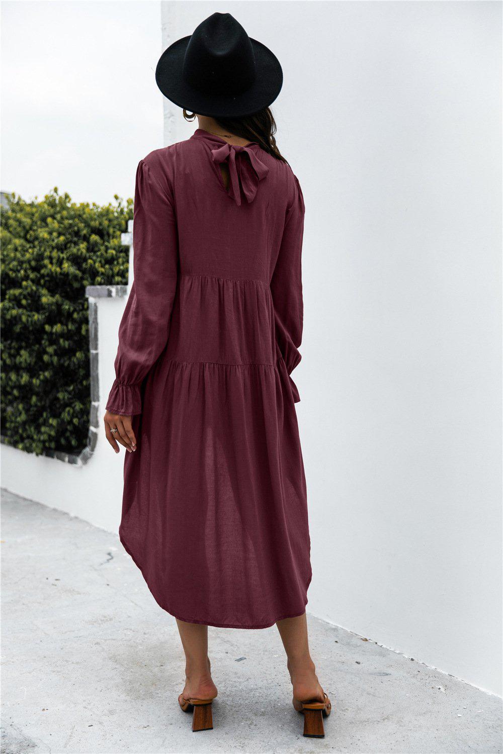 Solid Asymmetrical Patch Pleated Dress BLUE ZONE PLANET