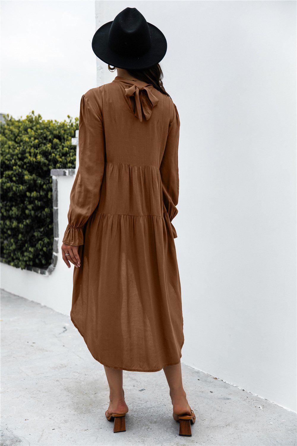 Solid Asymmetrical Patch Pleated Dress BLUE ZONE PLANET