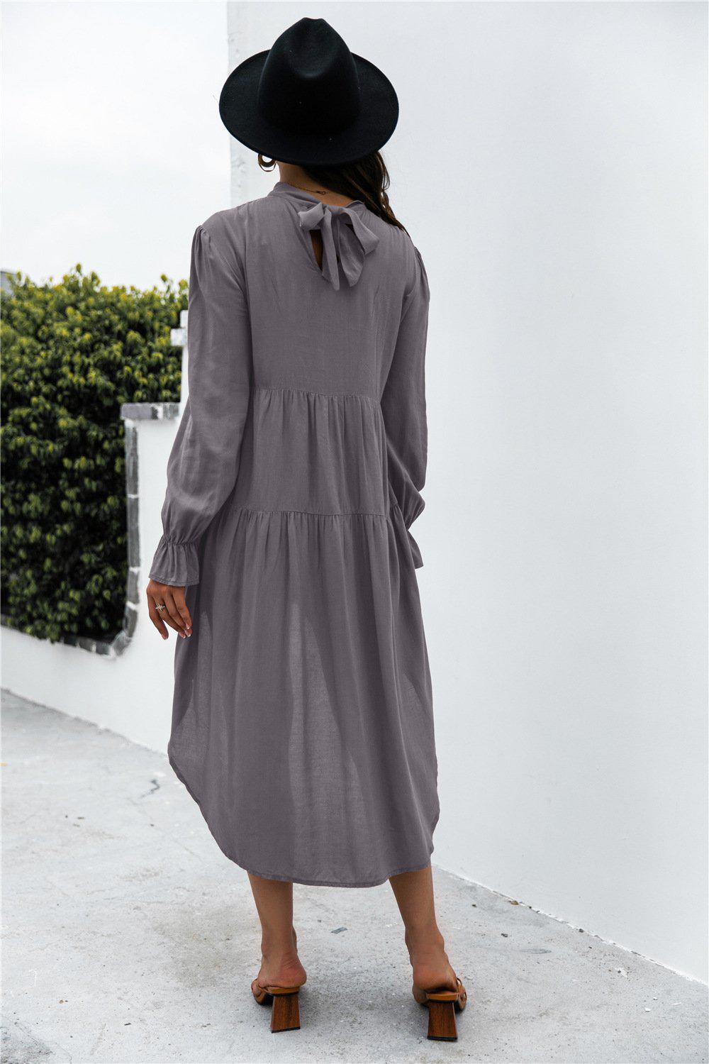 Solid Asymmetrical Patch Pleated Dress BLUE ZONE PLANET