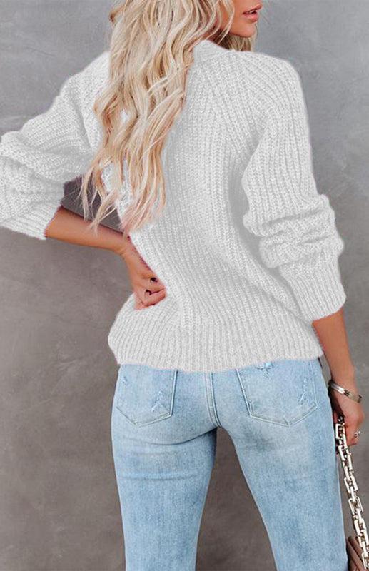 Solid V-Neck Single Breasted Long Sleeved Sweater BLUE ZONE PLANET