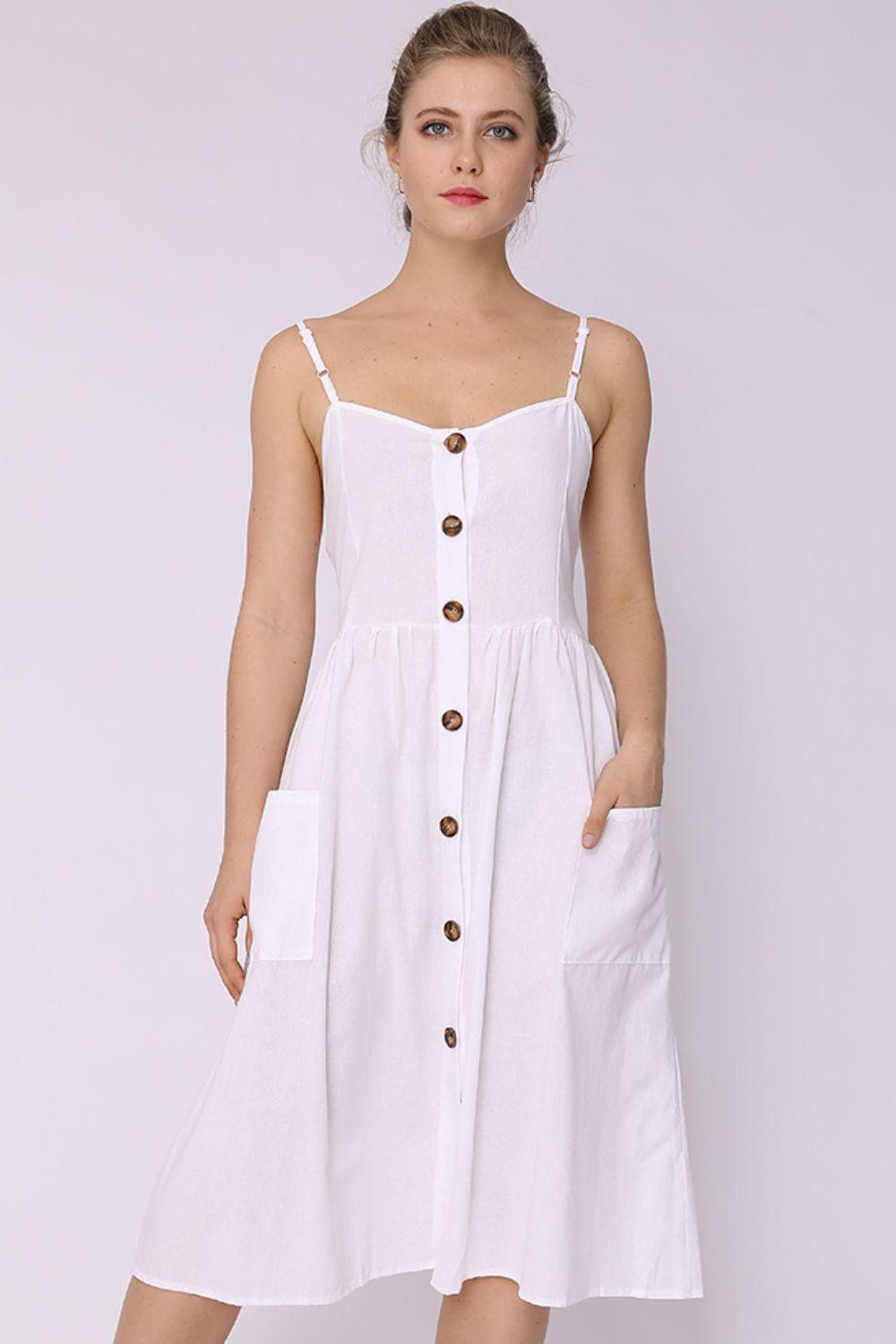 Spaghetti Strap Smocked Dress with Pockets BLUE ZONE PLANET