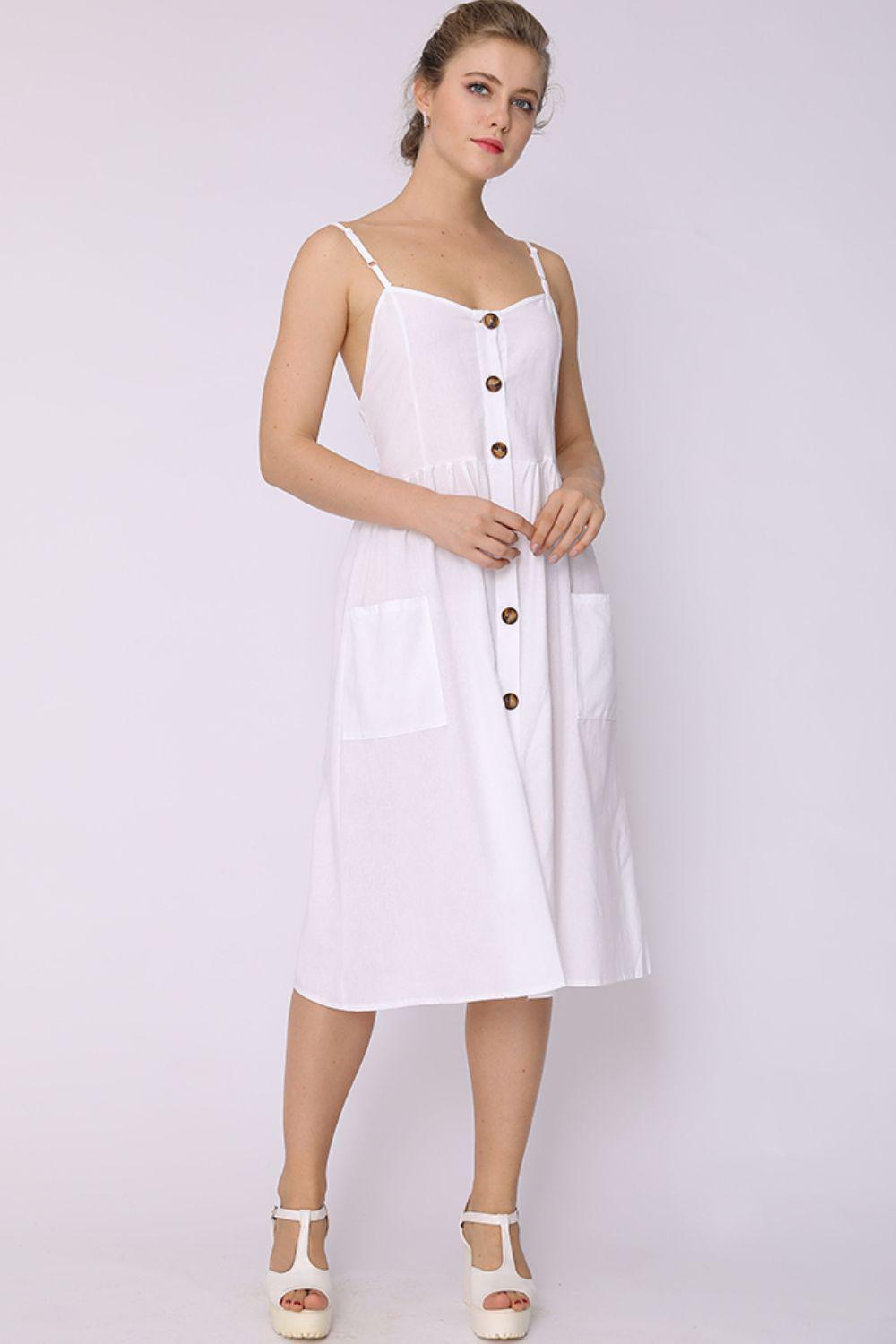 Spaghetti Strap Smocked Dress with Pockets BLUE ZONE PLANET