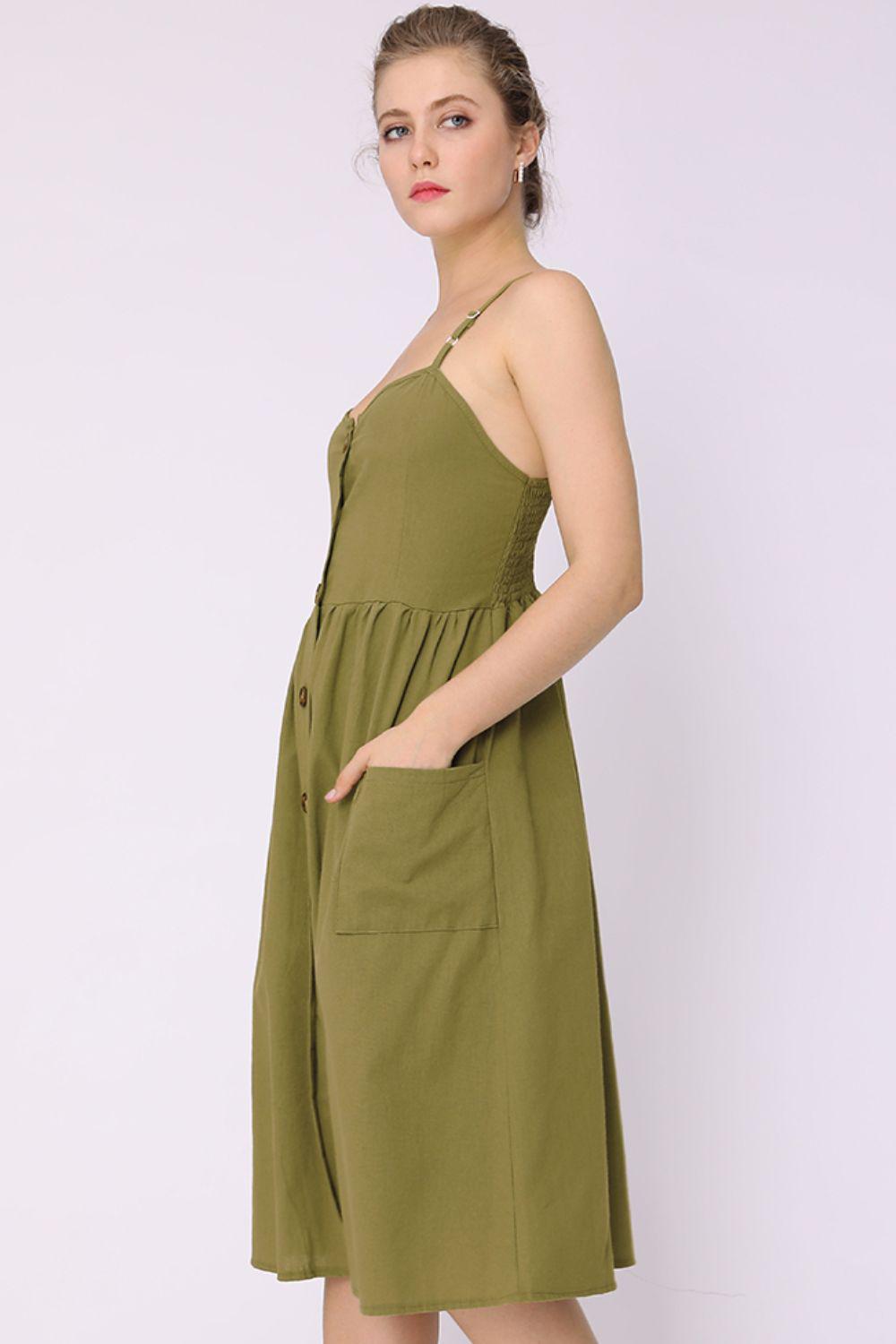 Spaghetti Strap Smocked Dress with Pockets BLUE ZONE PLANET