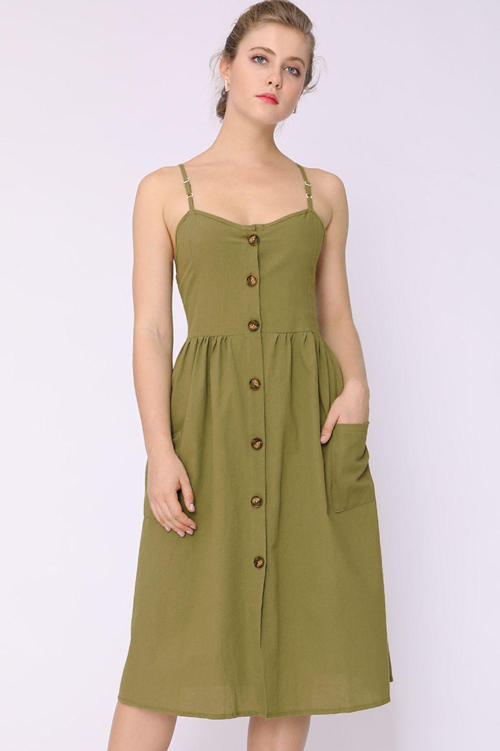 Spaghetti Strap Smocked Dress with Pockets BLUE ZONE PLANET