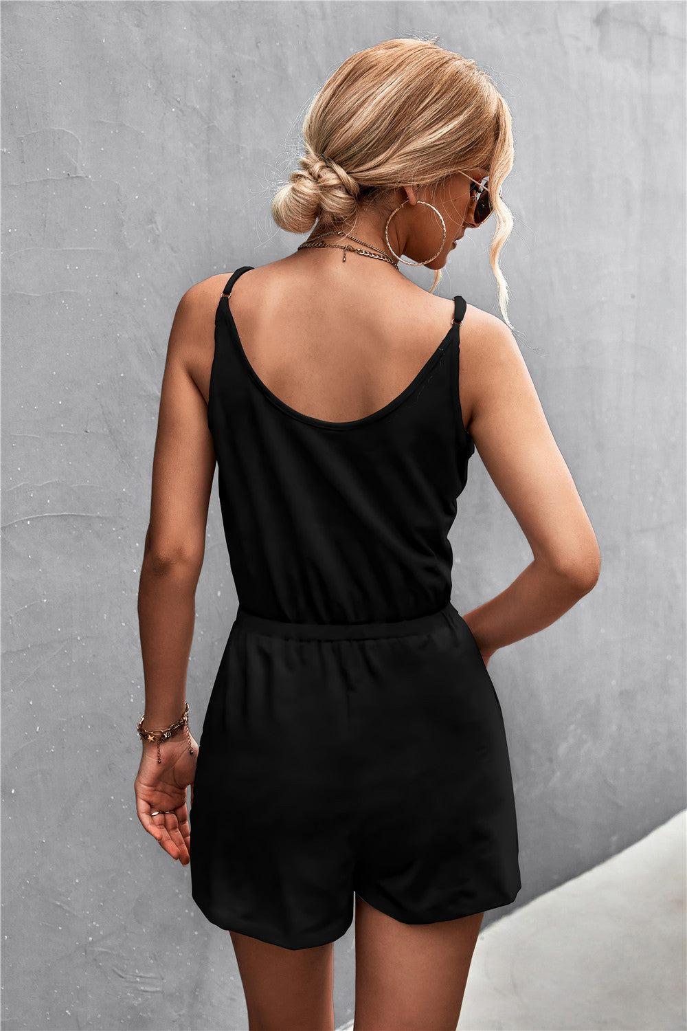 Spaghetti Strap V-Neck Pocket Romper BLUE ZONE PLANET