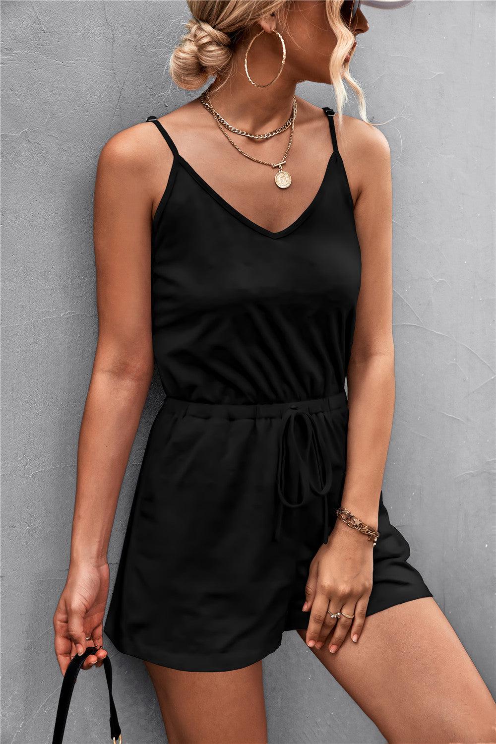Spaghetti Strap V-Neck Pocket Romper BLUE ZONE PLANET