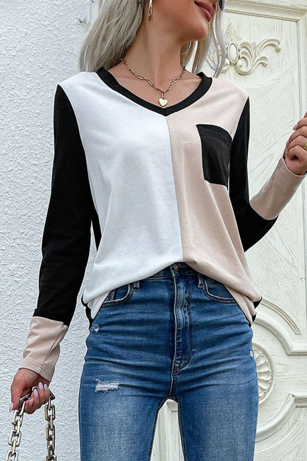 Spliced Long Sleeve Tee with Pocket BLUE ZONE PLANET