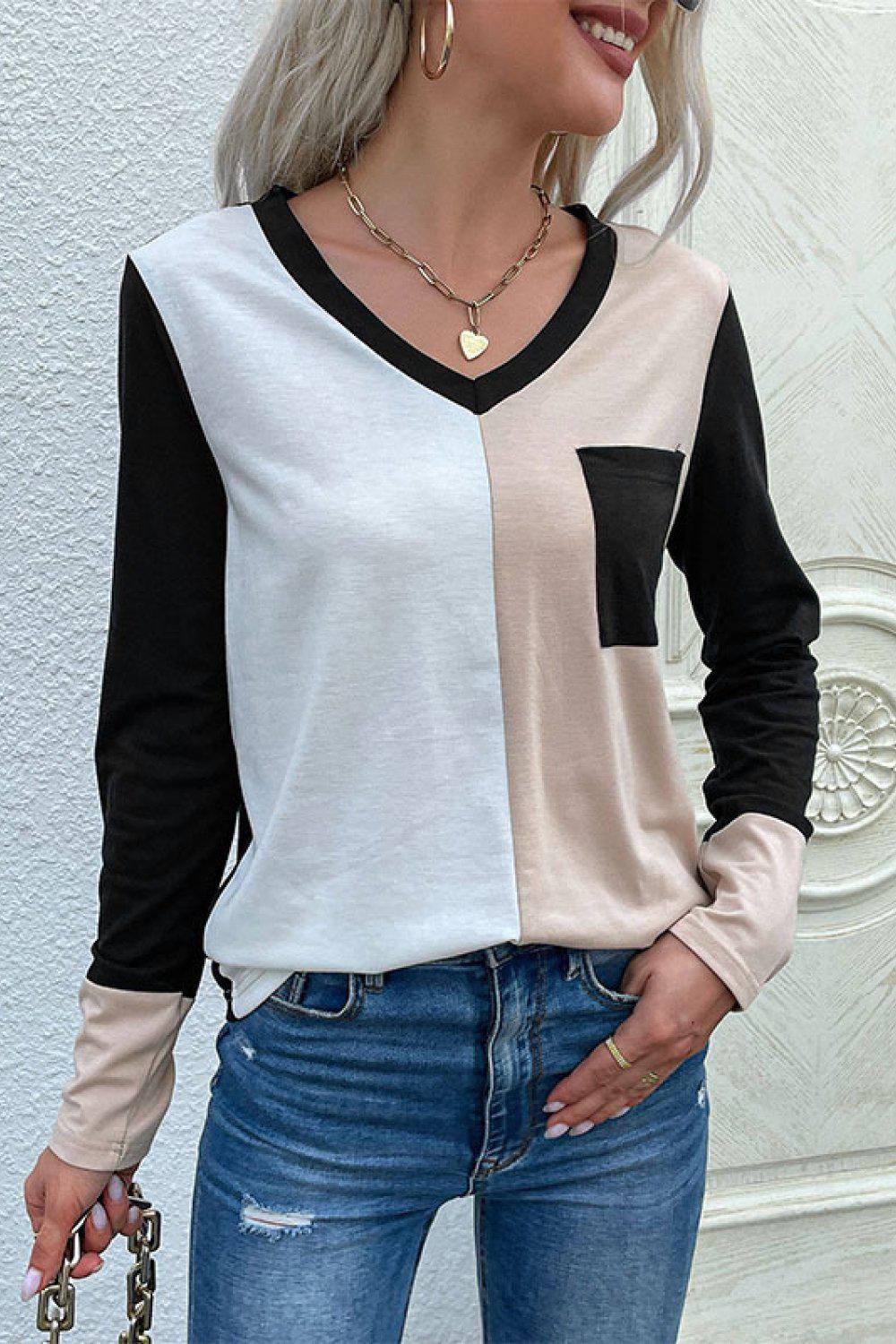 Spliced Long Sleeve Tee with Pocket BLUE ZONE PLANET