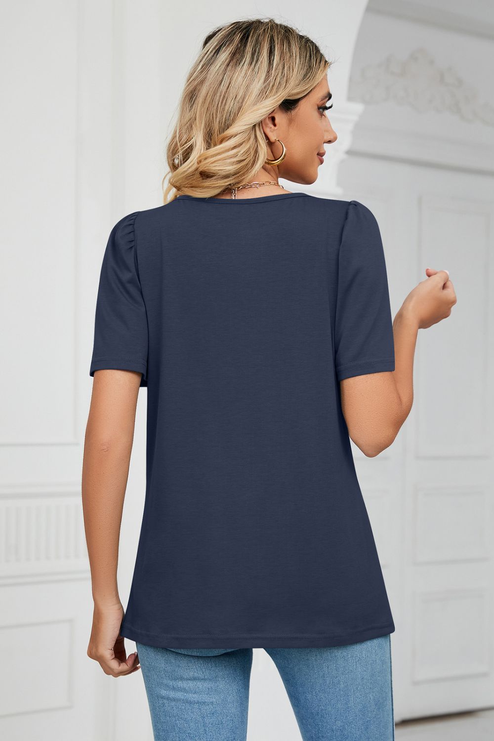 Square Neck Puff Sleeve Tee Shirt BLUE ZONE PLANET