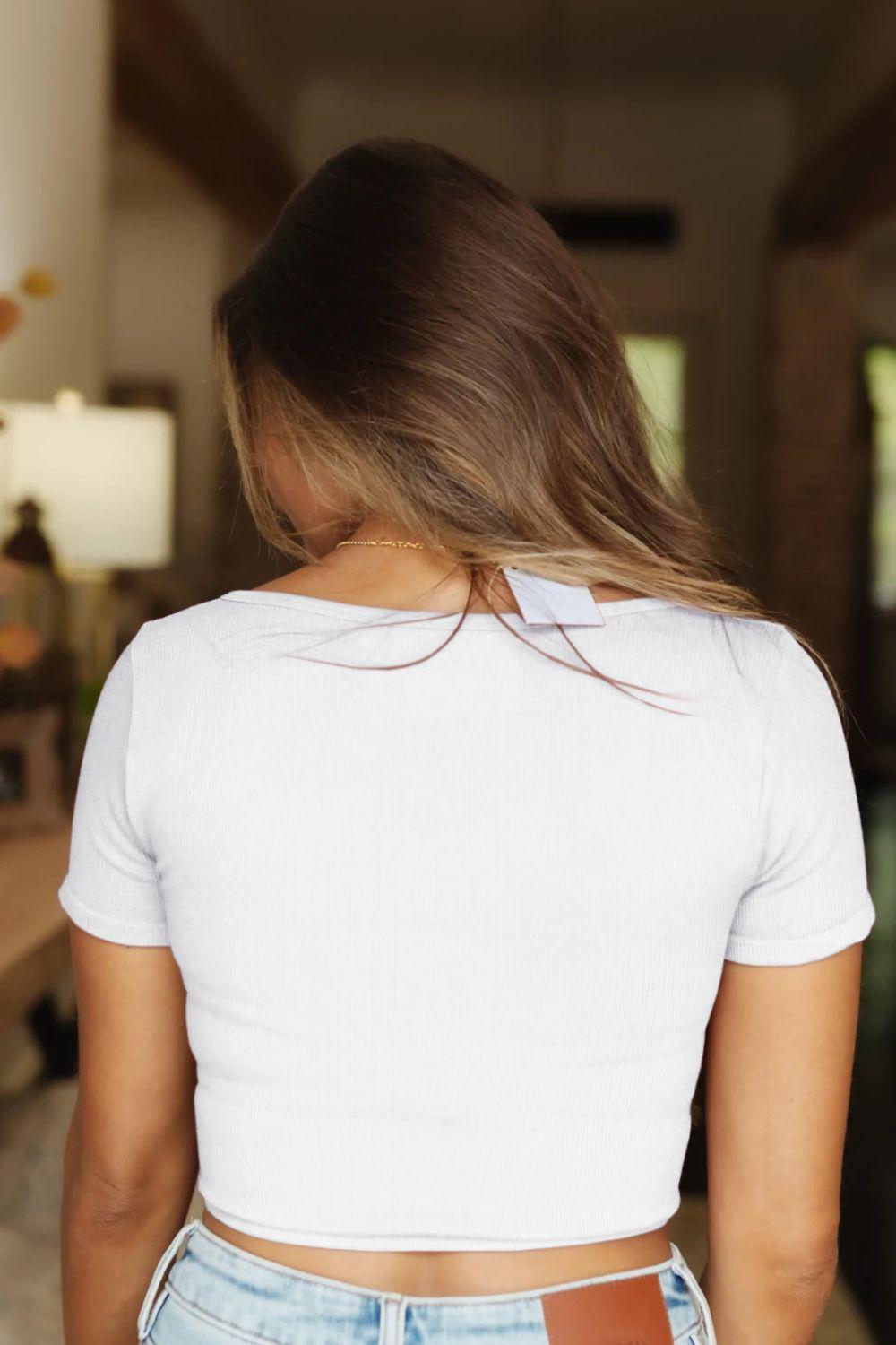 Square Neck Ribbed Crop Top BLUE ZONE PLANET