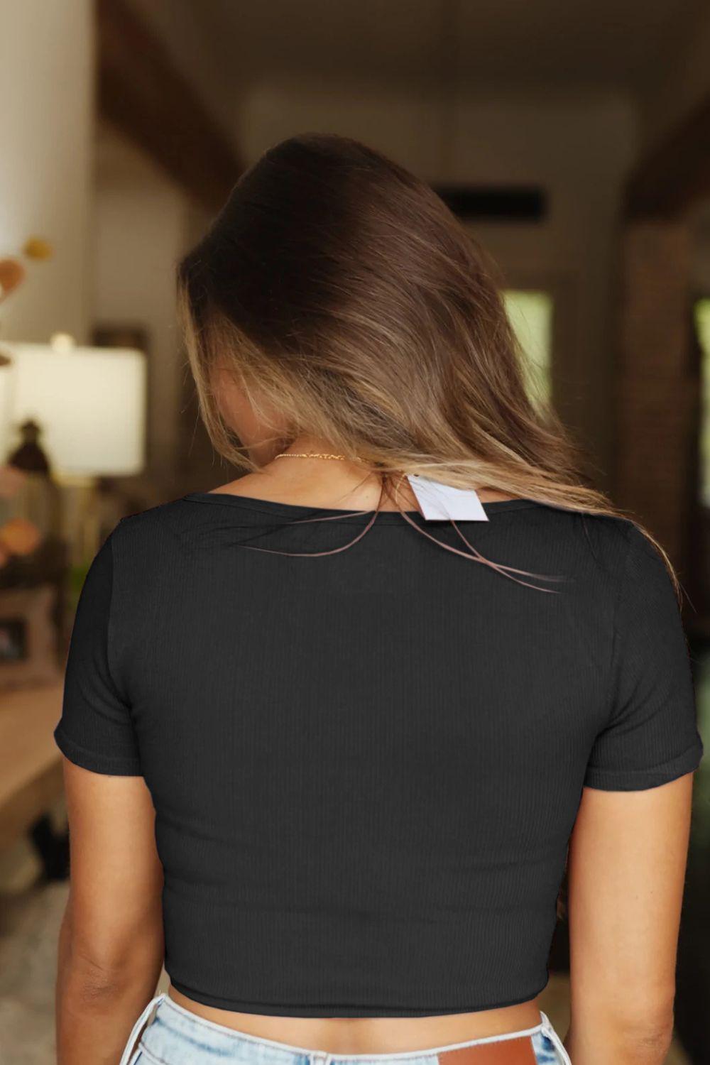 Square Neck Ribbed Crop Top BLUE ZONE PLANET