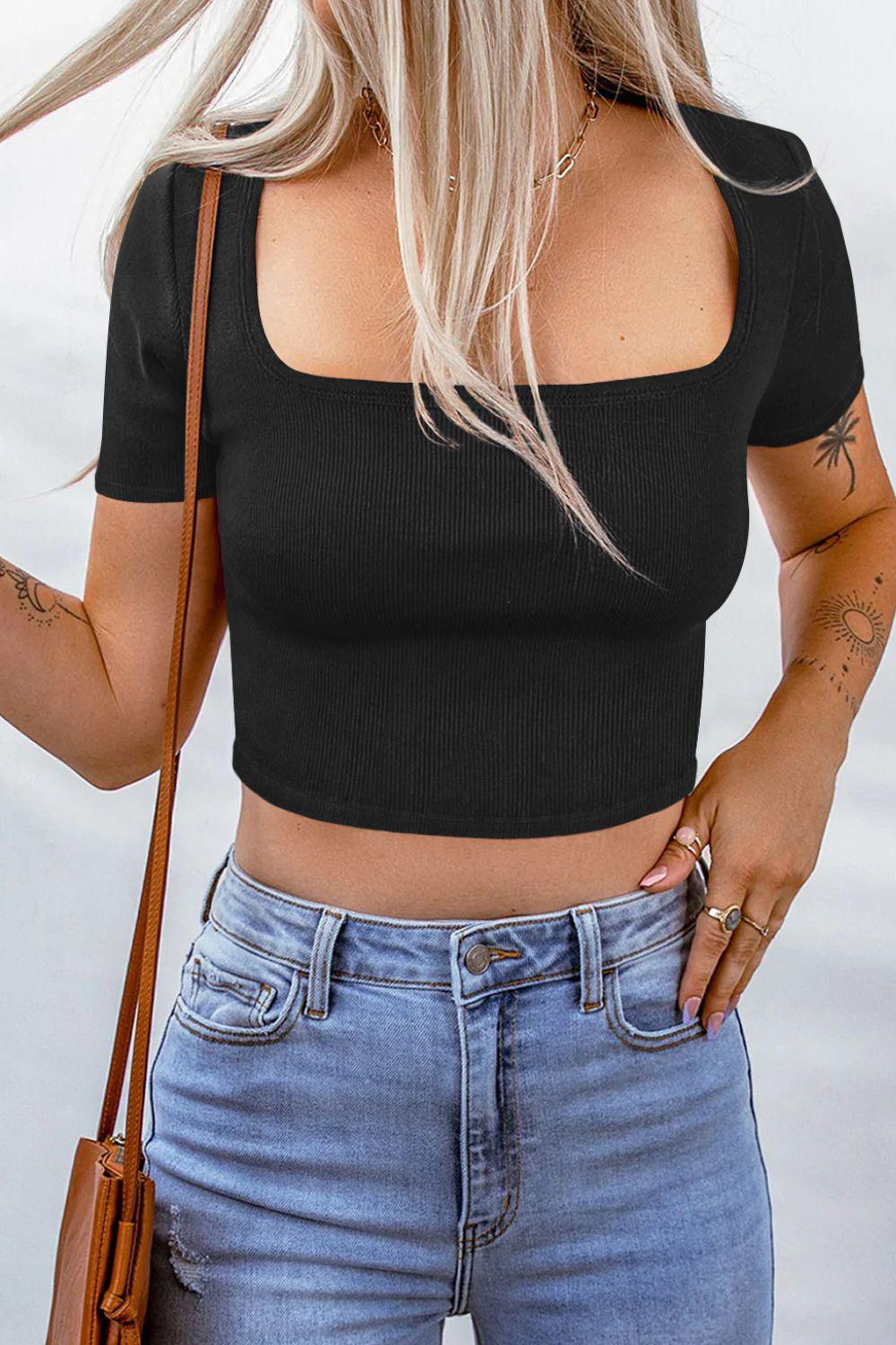 Ribbed Square-Neck Crop Top