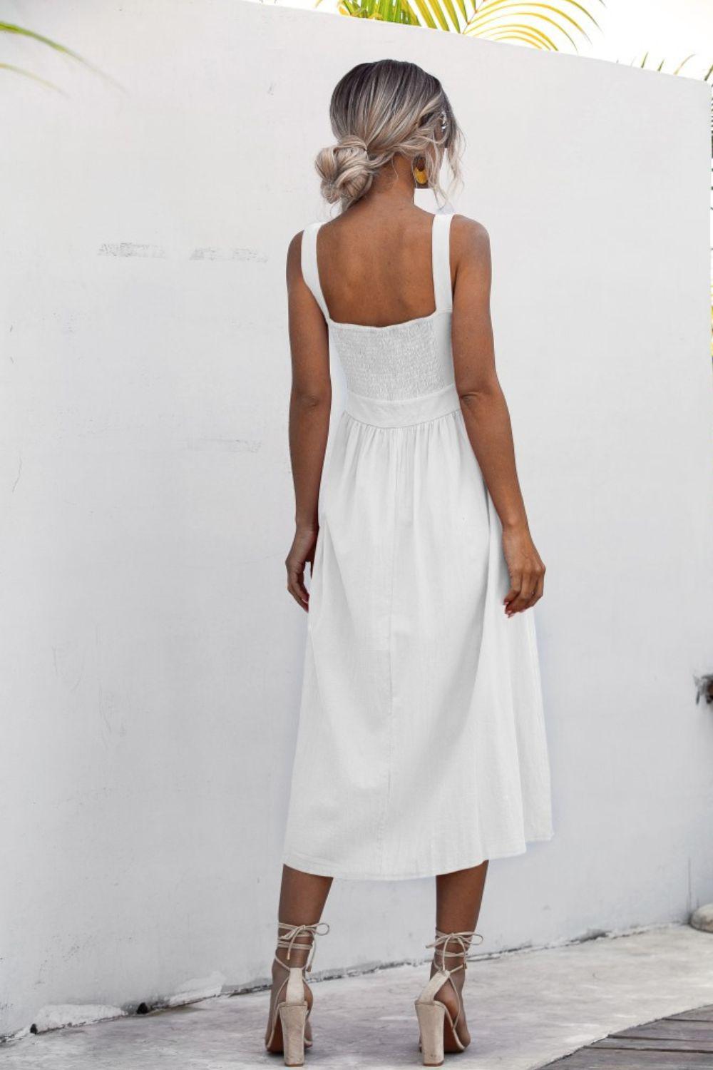 Square Neck Sleeveless Smocked Midi Dress BLUE ZONE PLANET