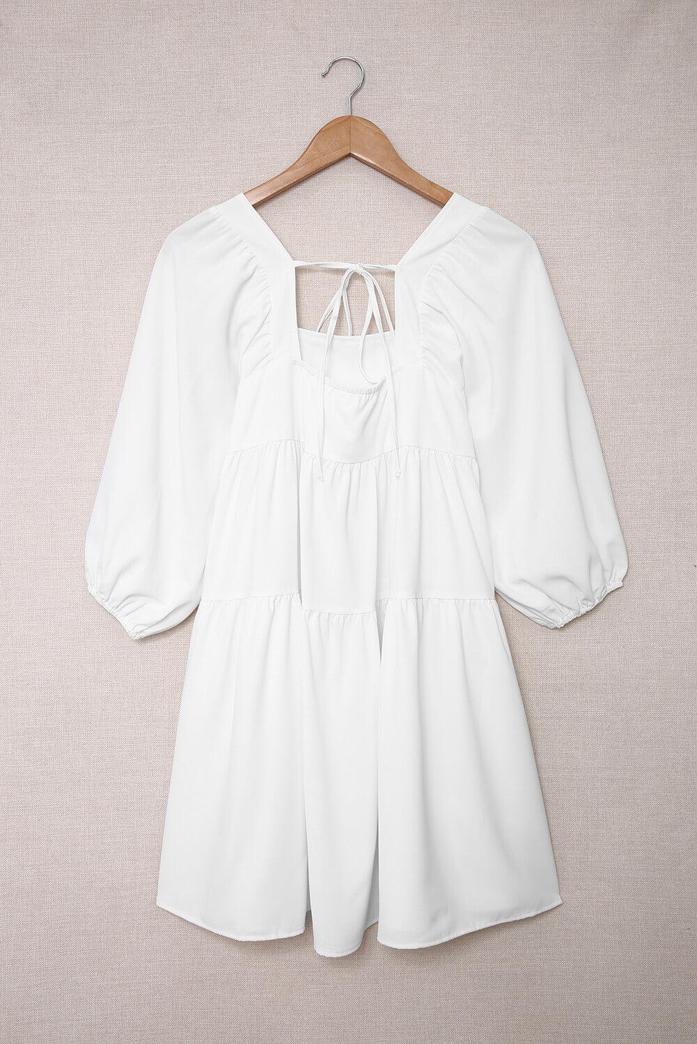 Square Neck Tie Back Tiered Dress BLUE ZONE PLANET