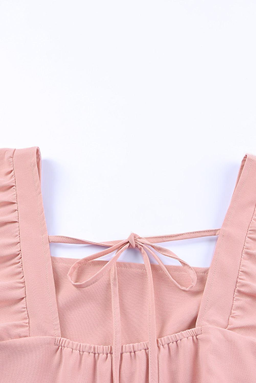 Square Neck Tie Back Tiered Dress BLUE ZONE PLANET