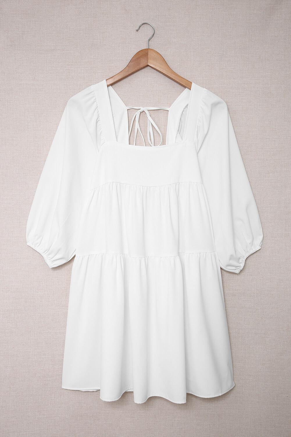 Square Neck Tie Back Tiered Dress BLUE ZONE PLANET