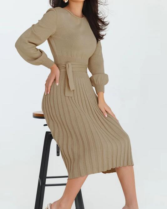 Blue Zone Planet | slim pleated mid-length bottoming sweater dress BLUE ZONE PLANET