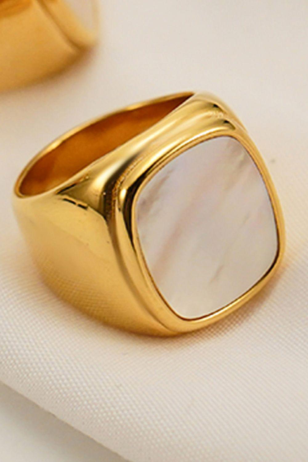 Stainless Steel 18K Gold-Plated Inlaid Shell Ring BLUE ZONE PLANET
