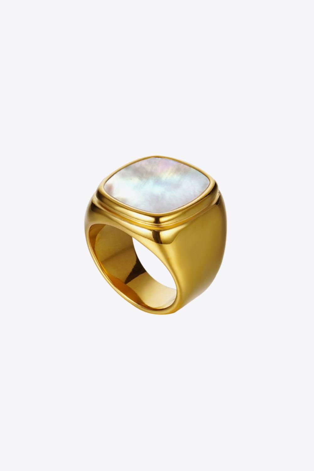 Stainless Steel 18K Gold-Plated Inlaid Shell Ring BLUE ZONE PLANET