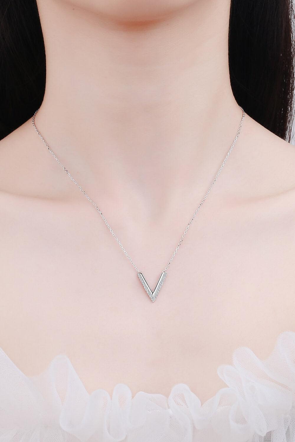 Sterling Silver V Letter Pendant Necklace BLUE ZONE PLANET