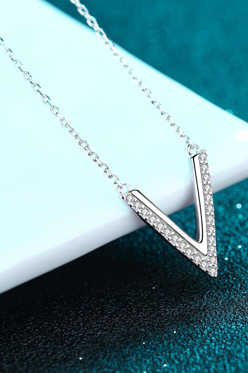 Sterling Silver V Letter Pendant Necklace BLUE ZONE PLANET