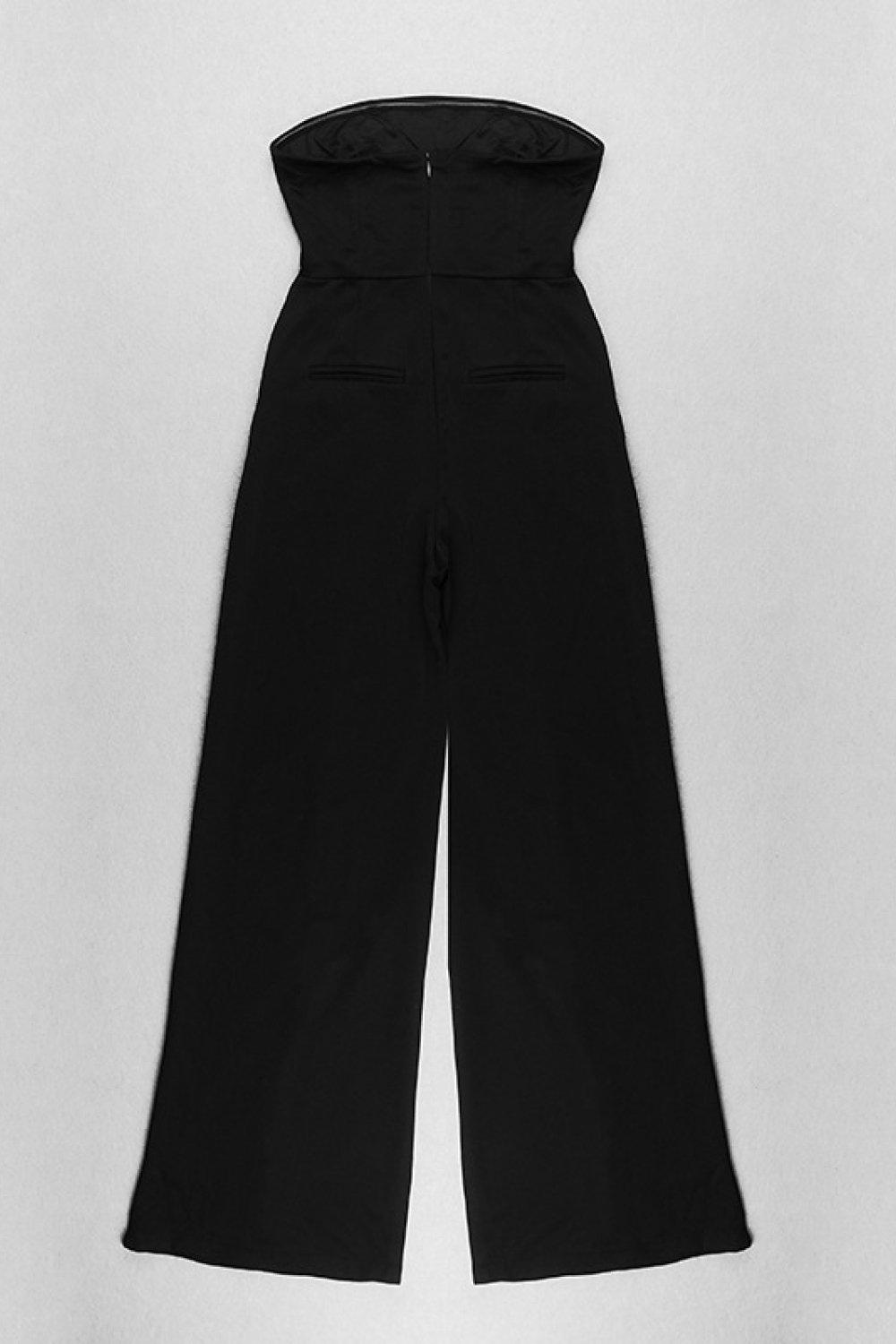 Strapless High Waisted Wide Leg Jumpsuit BLUE ZONE PLANET