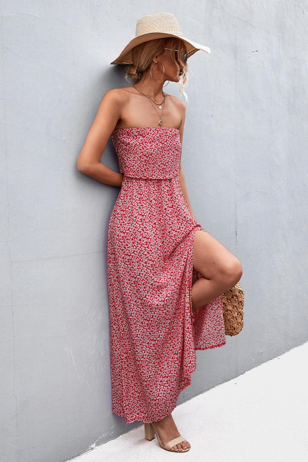 Strapless Split Maxi Dress BLUE ZONE PLANET
