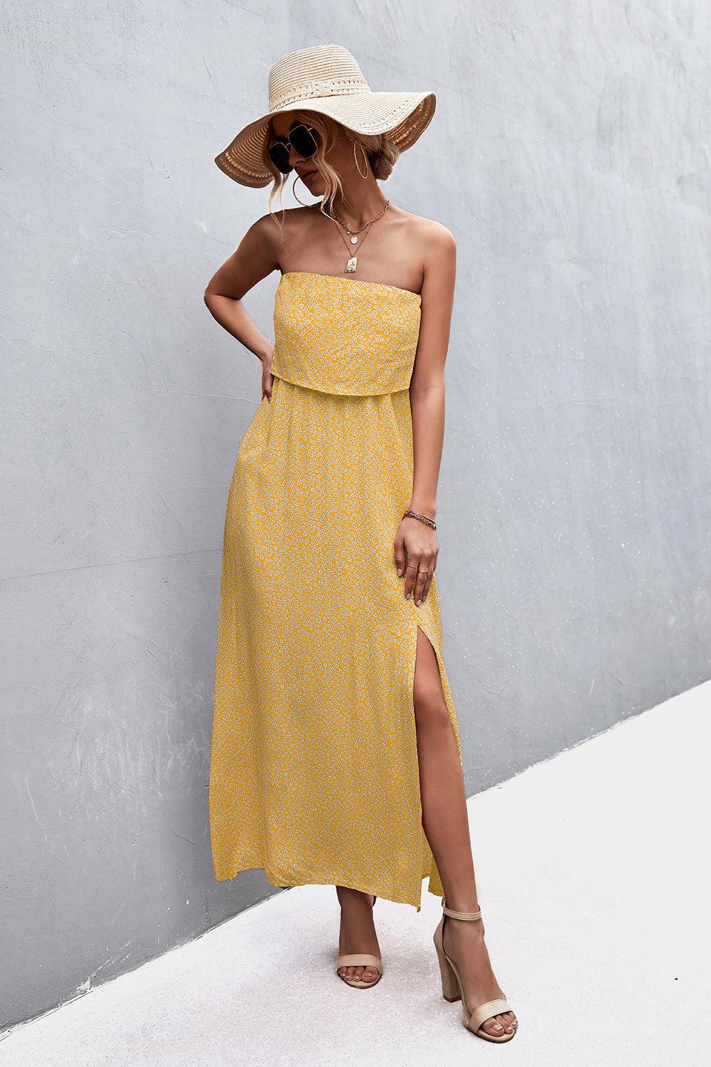 Strapless Split Maxi Dress BLUE ZONE PLANET