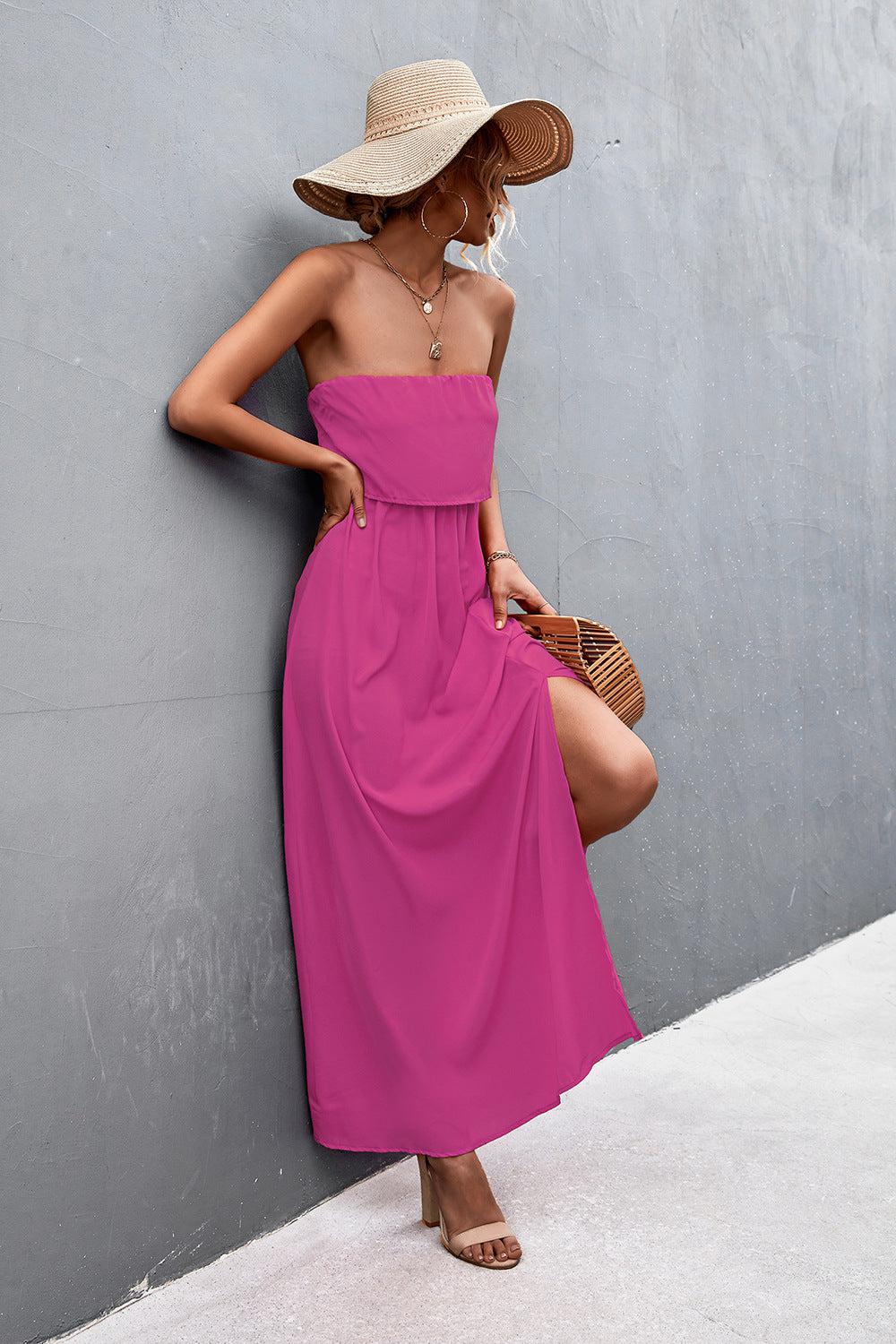 Strapless Split Maxi Dress BLUE ZONE PLANET