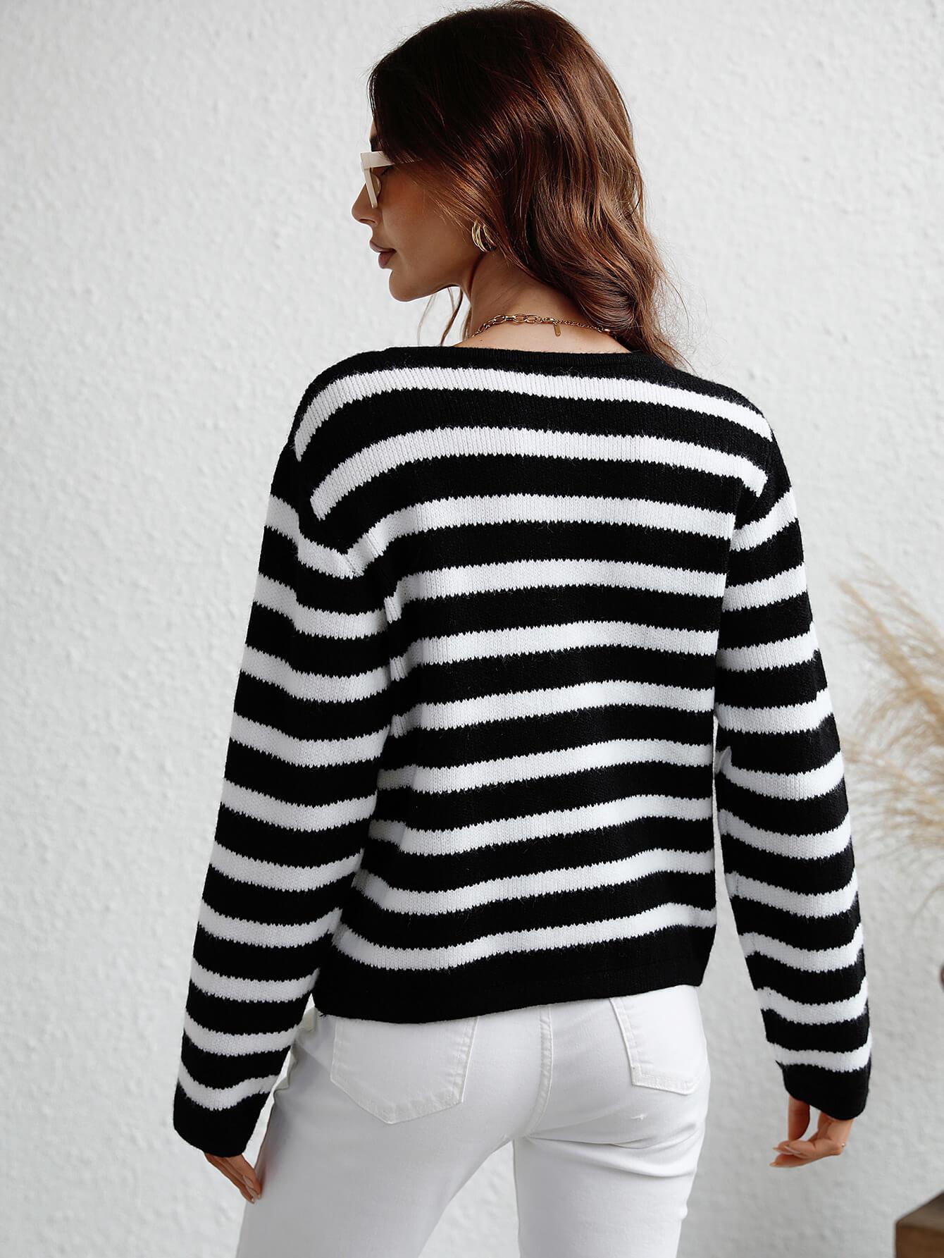 Striped Button Front Cardigan BLUE ZONE PLANET