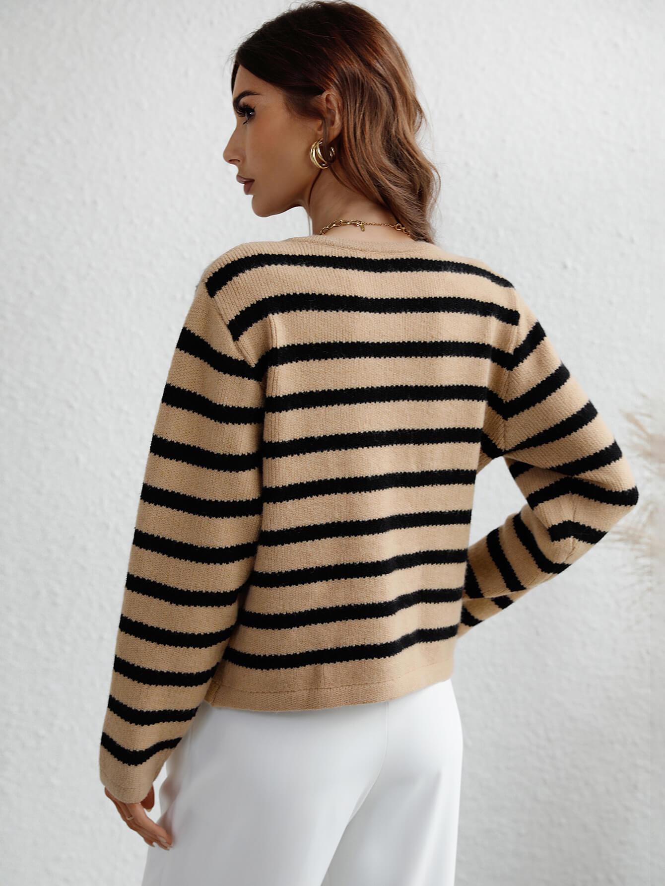 Striped Button Front Cardigan BLUE ZONE PLANET