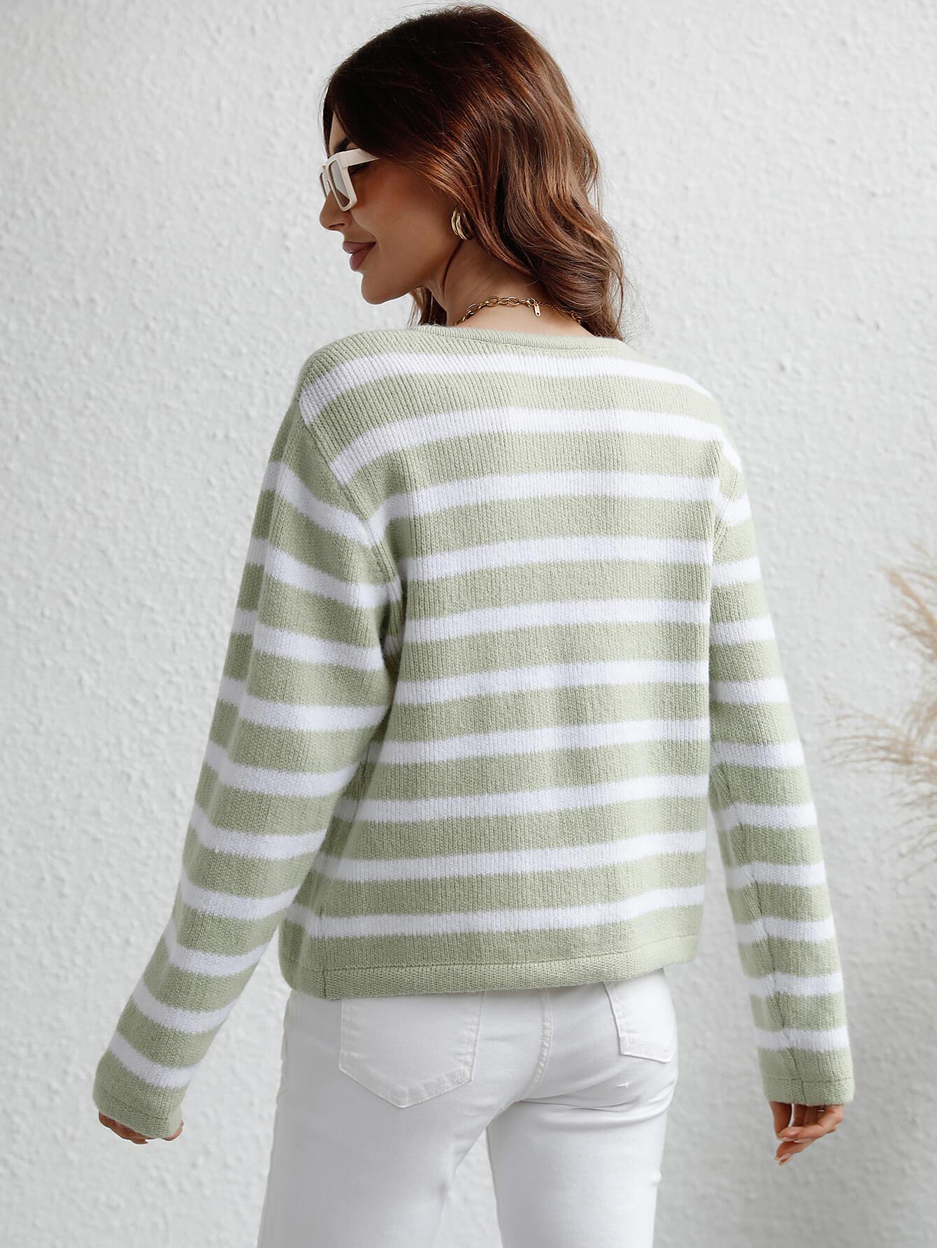 Striped Button Front Cardigan BLUE ZONE PLANET