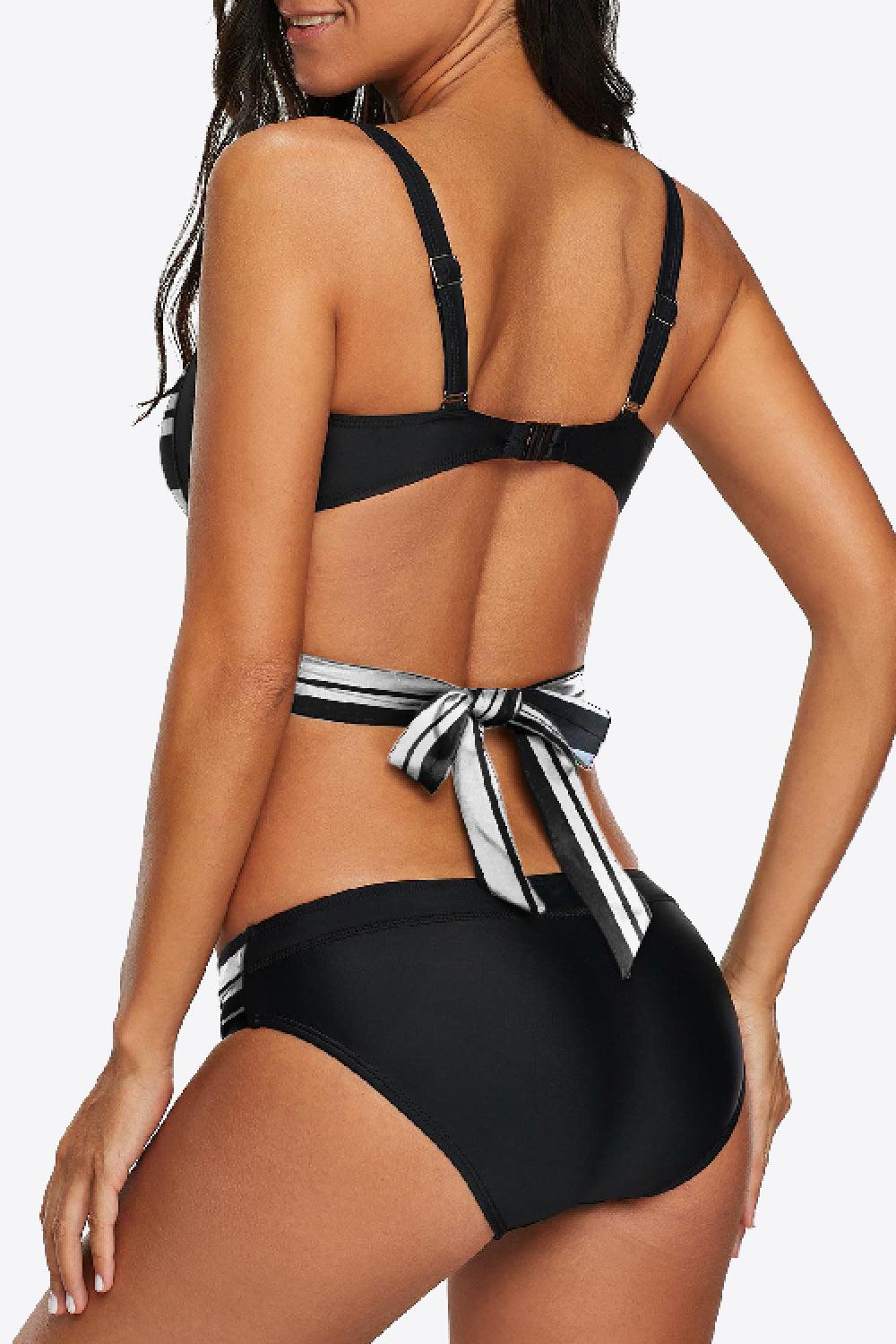 Striped Crisscross Tie-Back Bikini Set BLUE ZONE PLANET