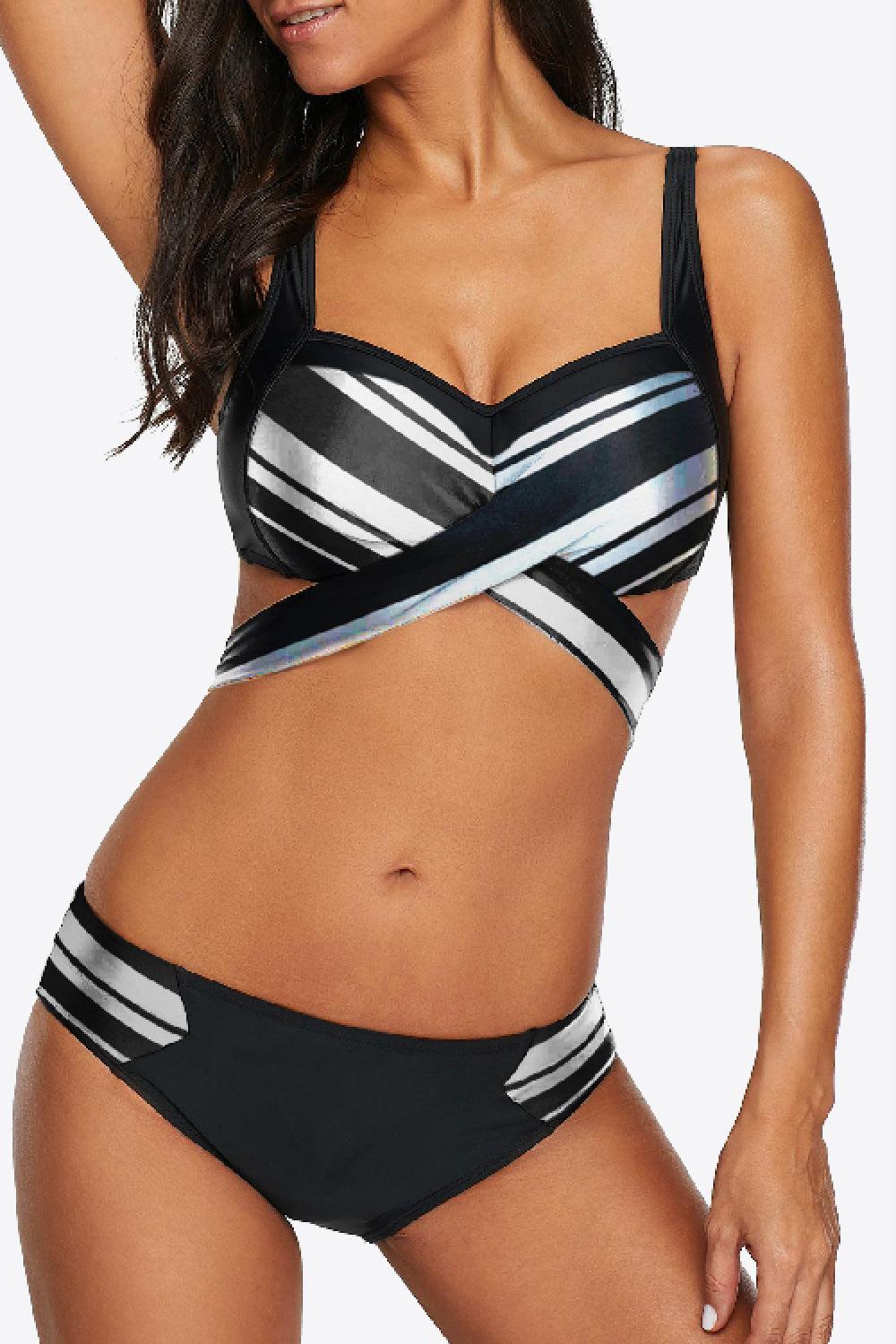 Striped Crisscross Tie-Back Bikini Set BLUE ZONE PLANET