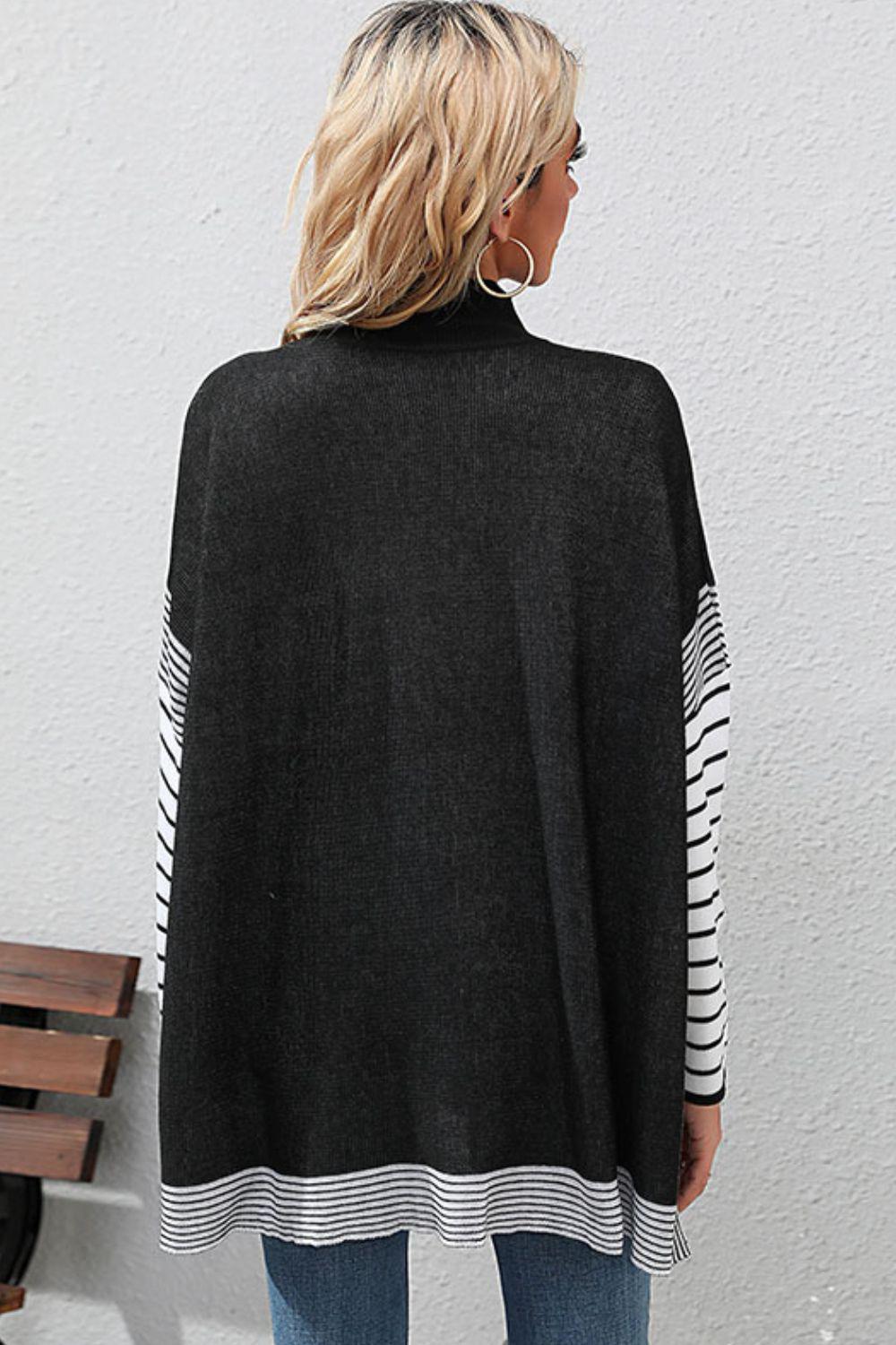 Striped Dolman Sleeve Mock Neck Knit Pullover BLUE ZONE PLANET