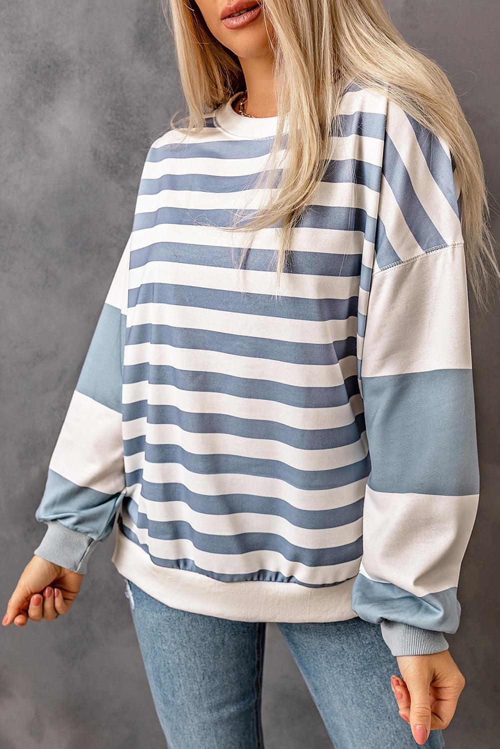 Striped Dropped Shoulder Sweatshirt BLUE ZONE PLANET