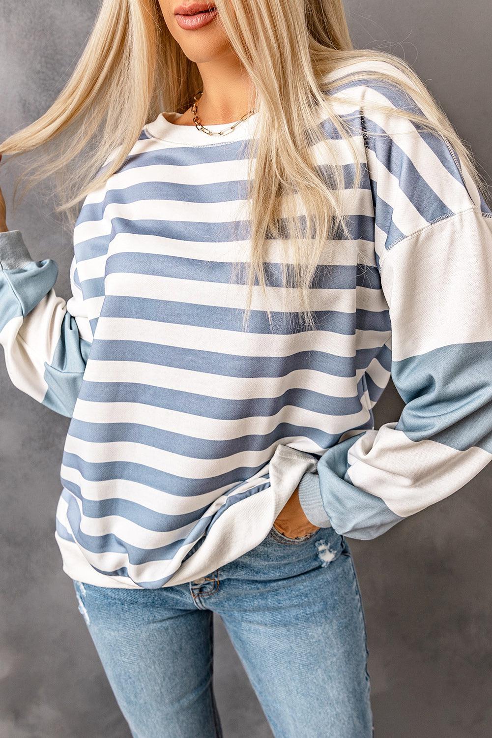 Striped Dropped Shoulder Sweatshirt BLUE ZONE PLANET