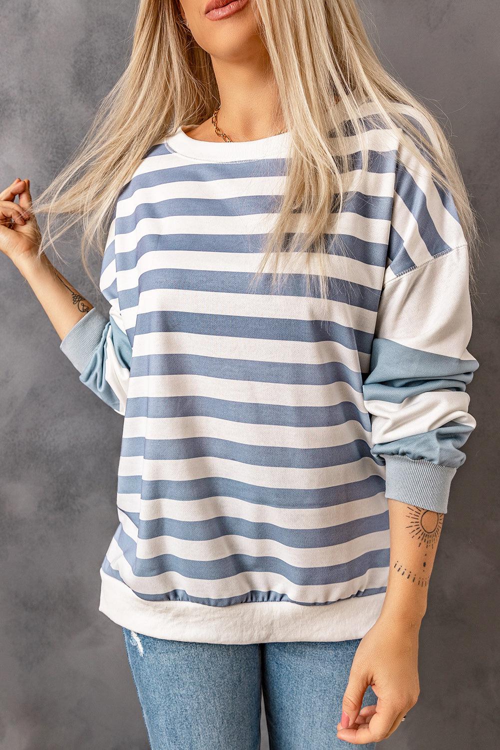 Striped Dropped Shoulder Sweatshirt BLUE ZONE PLANET