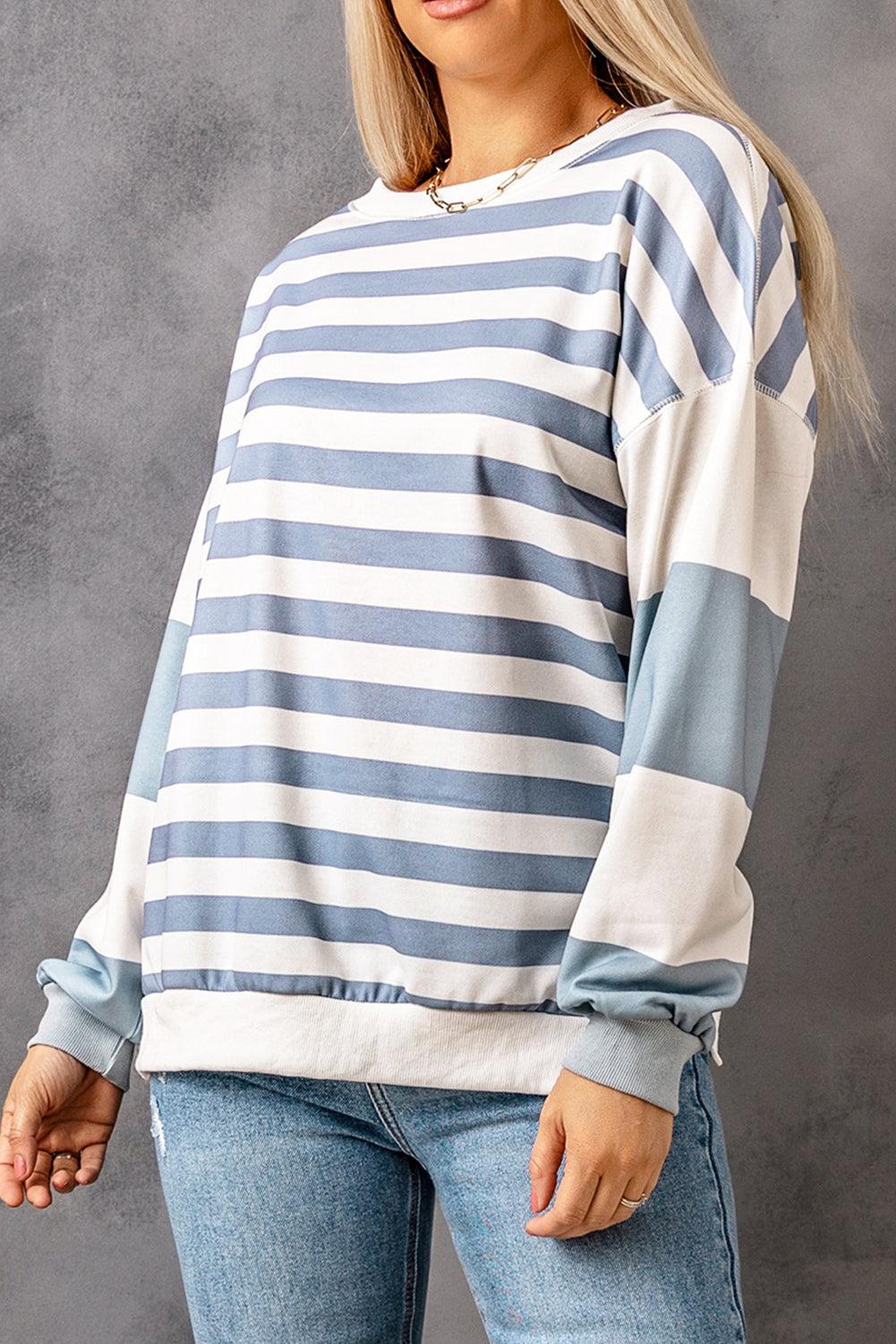 Striped Dropped Shoulder Sweatshirt BLUE ZONE PLANET